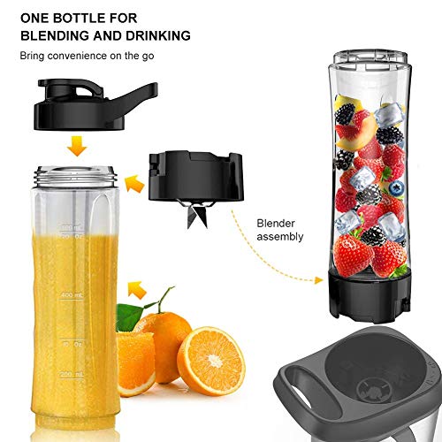 Sboly Batidora de individual,Smoothies Licuadoras para verduras y frutas, Batidora Portátil con 2 Tritan sin BPA 600ml Botellas y Cepillo de Limpieza,EU Plug, 350W