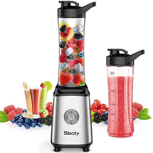 Sboly Batidora de individual,Smoothies Licuadoras para verduras y frutas, Batidora Portátil con 2 Tritan sin BPA 600ml Botellas y Cepillo de Limpieza,EU Plug, 350W Sboly Batidora de individual,Smoothies Licuadoras para verduras y frutas, Batidora Portátil con 2 Tritan sin BPA 600ml Botellas y Cepillo de Limpieza,EU Plug, 350W