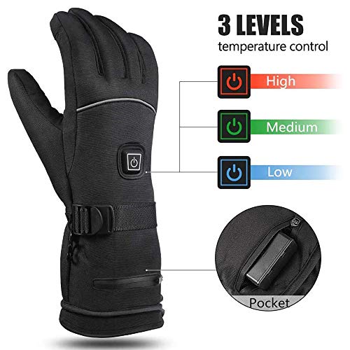 SCCS Guantes Calefactables Moto Batería Interna, USB Recargables Guantes Calefactables Frio Extremo Nieve Ski Guantes Térmicos Trail Impermeables Invierno (Negro, L)