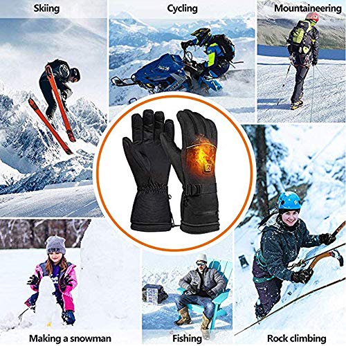 SCCS Guantes Calefactables Moto Batería Interna, USB Recargables Guantes Calefactables Frio Extremo Nieve Ski Guantes Térmicos Trail Impermeables Invierno (Negro, L)