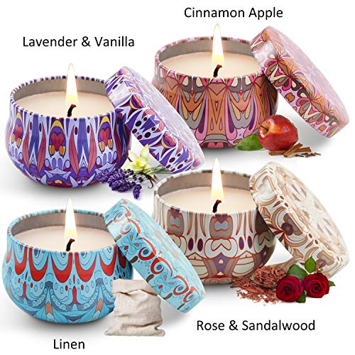 SCENTORINI Bohemio Velas Perfumadas Aromáticas 100% Cera de Soja Natural Decorativas Set de Regalo Aroma de Manzana Canela, Lino, Rosa Sándalo, Lavanda Vainilla