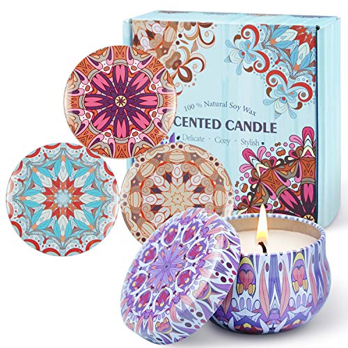 SCENTORINI Bohemio Velas Perfumadas Aromáticas 100% Cera de Soja Natural Decorativas Set de Regalo Aroma de Manzana Canela, Lino, Rosa Sándalo, Lavanda Vainilla