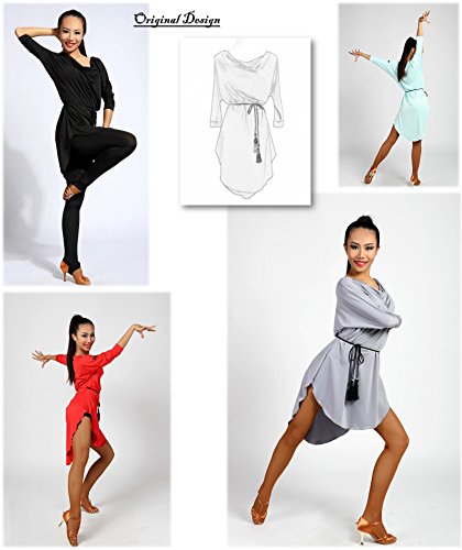SCGGINTTANZ G1007 Profesional Vestidos para el Entrenamiento Diario de Danza Latino Moderno Baile (Contiene un cinturón Simple) (Free-Size, (FBA) Black)