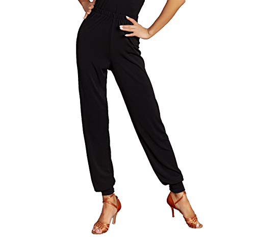 SCGGINTTANZ G4034 Profesional Pantalones de Danza Latino Latin Moderno Baile para Mujeres (M, (FBA) Black)