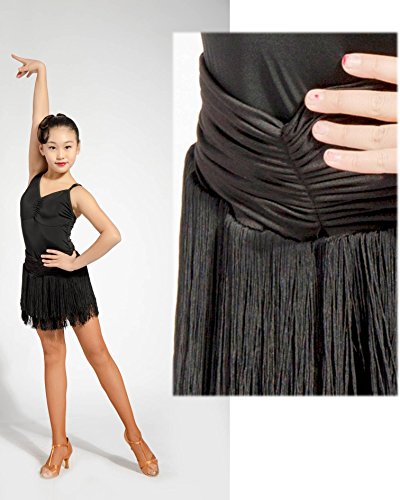 SCGGINTTANZ GD2002 Niña Profesional la Falda de la Superficie Plisada y el diseño oscilante Doble Borla Latino Moderno Danza Baile Fiesta para Los niños Chica (160, (FBA) Black)