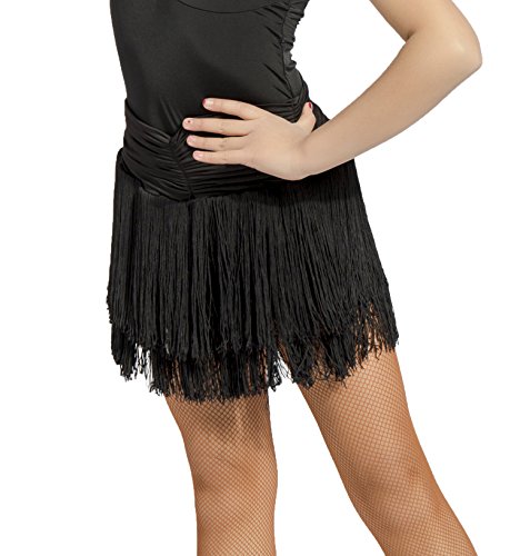 SCGGINTTANZ GD2002 Niña Profesional la Falda de la Superficie Plisada y el diseño oscilante Doble Borla Latino Moderno Danza Baile Fiesta para Los niños Chica (160, (FBA) Black)