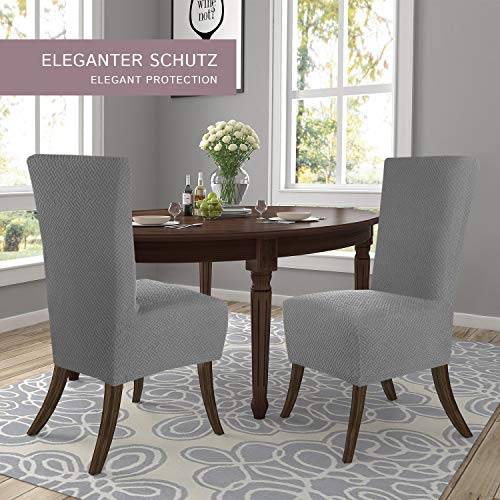 SCHEFFLER-Home Luna-Long 2 Fundas de sillas, Estirable Cubiertas, Chenilla extraíble Funda con Banda elástica, Gris SCHEFFLER-Home Luna-Long 2 Fundas de sillas, Estirable Cubiertas, Chenilla extraíble Funda con Banda elástica, Gris