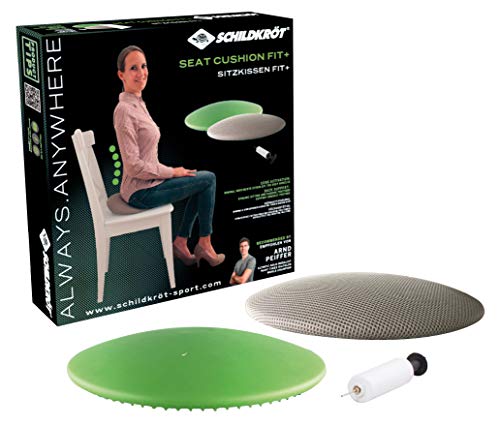 Schildkröt fitness seat cushion fit, cojín de equilíbrio inflable, con funda de tela y bomba, incluye póster de ejercicios, 960037