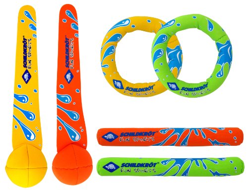 Schildkröt funsports set de buceo de neopreno, juego de buceo de 6 piezas - 2 anillos, 2 varillas, 2 pelotas con cola, relleno de arena, quedan de pie en el fondo, 970207