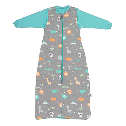 Schlummersack Saco de dormir infantil para todo el año, forrado con 2,5 tog, con mangas desmontables, diseño de safari, 150 cm, 6-10 años