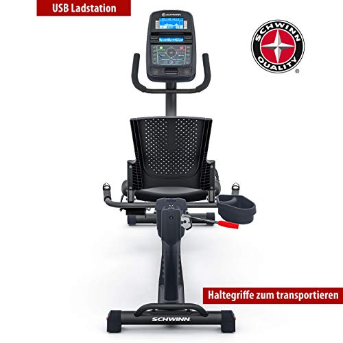 SCHWINN 570R, Bicicleta Estática Reclinada, Con Respaldo, Bluetooth, MP3, Aplicaciones Deportivas Para Smartphone, Carreteras 3D Conectadas, 29 Programas, max 136 kg