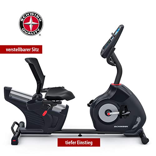 SCHWINN 570R, Bicicleta Estática Reclinada, Con Respaldo, Bluetooth, MP3, Aplicaciones Deportivas Para Smartphone, Carreteras 3D Conectadas, 29 Programas, max 136 kg