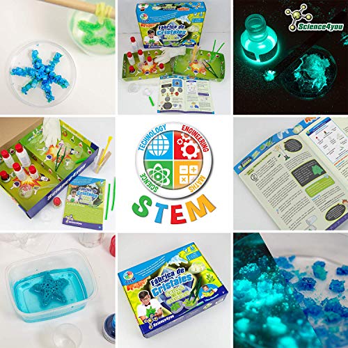 Science4you-Fábrica Fábrica de Cristales Brilla en la Oscuridad para Niños +8 Años, Multicolor, GID (Science 4 you 611764)