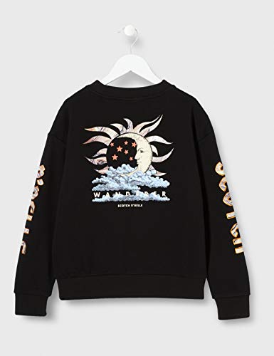Scotch & Soda Shorter Length Sweat with Artworks suéter, Black 0008, 14 para Niñas Scotch & Soda Shorter Length Sweat with Artworks suéter, Black 0008, 14 para Niñas