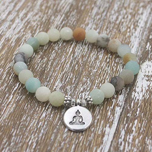 SDFASV 1pcs 8mm Cuentas de Amazonita Mate Mate con Lotus OM Buddha Charm Yoga Bracelet Venta al por Mayor Buddha