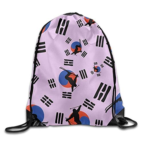 SDFGSE Drawstring Backpack Ski Jumping Korean Flag Unisex Lightweight Backpack Gym Drawstring Bags.