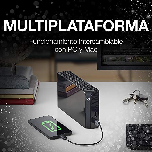 Seagate Backup Plus Hub 14 TB, Disco duro externo HDD, USB 3.0 para ordenador de sobremesa, PC, portátil y Mac, 2 puertos USB, 2 meses de suscripción a Adobe CC Photography (STEL14000400), Negro