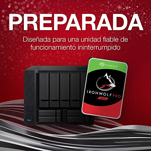 Seagate IronWolf Pro, 14 TB, NAS, Disco duro interno, HDD, CMR 3,5" SATA 6 Gb/s, 7200 r.p.m., caché de 256 MB para almacenamiento RAID, servicio de recuperación de datos (ST14000NE0008)