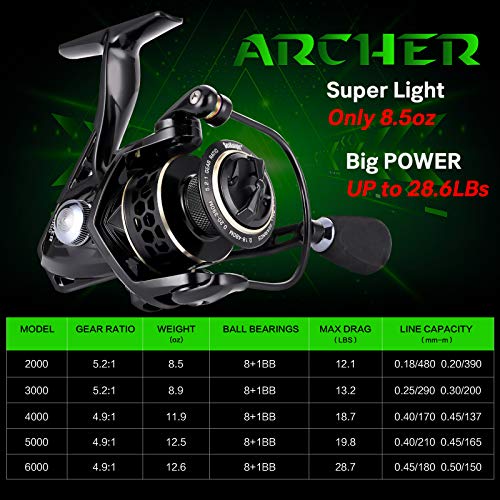 SeaKnight Archer Carrete Spinning 8+1BB Ultraligero Carrete da Pesca Agua Dulce MAX Drag 29LB