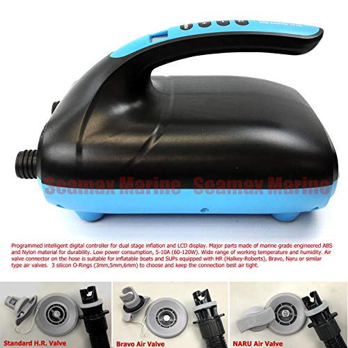 Seamax Bomba de aire eléctrica SUP20D 20PSI de doble etapa para SUP y barco inflables, nueva versión de firmware inteligente con sensor de temperatura integrado y protección de voltaje Seamax Bomba de aire eléctrica SUP20D 20PSI de doble etapa para SUP y barco inflables, nueva versión de firmware inteligente con sensor de temperatura integrado y protección de voltaje