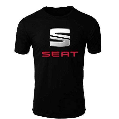 Seat Logo Camiseta Hombre Coche Clipart Car Auto tee Top Negro Blanco Mangas Cortas Presente (XL, Black)