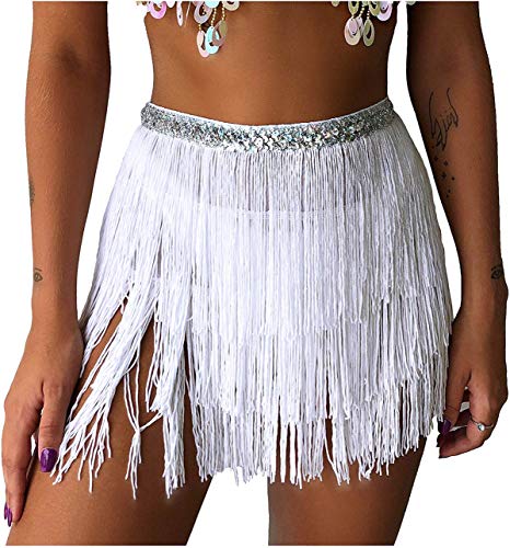 Seawhisper - Falda con flecos para danza del vientre, todo el año, Mujer, color Blanco, tamaño small