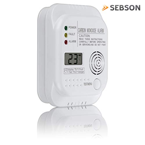 SEBSON Detector monoxido de Carbono, EN 50291, Alimentado por baterías, CO Alarma, Detector de Gas con Pantalla e indicador de Temperatura