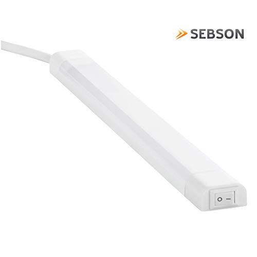 SEBSON® LED bajo mueble 30cm, Tiras de luz con enchufe y interruptor, blanco neutro 4000K, 4W Equivale a 25W, 300 Lumen, 230V, IP20, 24x13x300mm
