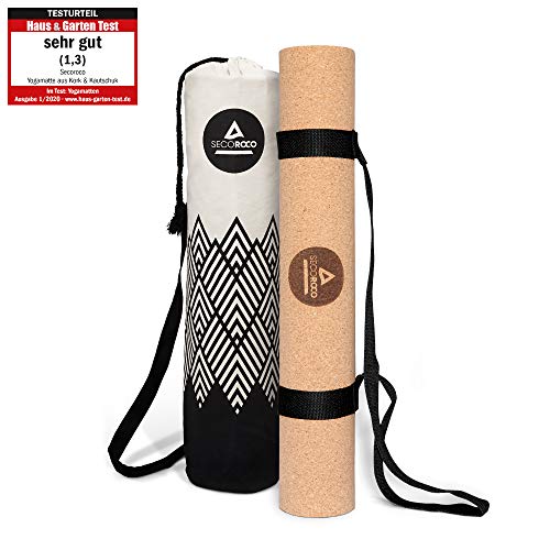 Secoroco Yogistar - Esterilla de yoga (corcho, antideslizante, 4 mm de grosor, vegana, sostenible y reciclable, incluye bolsa de lino