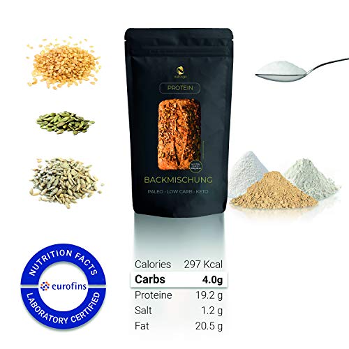 Seed Mix Mezcla para hornear pan de proteínas - paquete 9 panes | 4g. carbohidratos | Sin cereales | Sin gluten | Para Paleo, Keto, Low Carb y desarrollo muscular | para diabéticos | Edición Amazon Seed Mix Mezcla para hornear pan de proteínas - paquete 9 panes | 4g. carbohidratos | Sin cereales | Sin gluten | Para Paleo, Keto, Low Carb y desarrollo muscular | para diabéticos | Edición Amazon