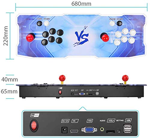 SeeKool Pandora's 9D Juegos clásicos Consola de Videojuegos, 2700 in 1 Multijugador Arcade Game Console, 4 Joystick Partes de la Fuente de alimentación HDMI y VGA y Salida USB