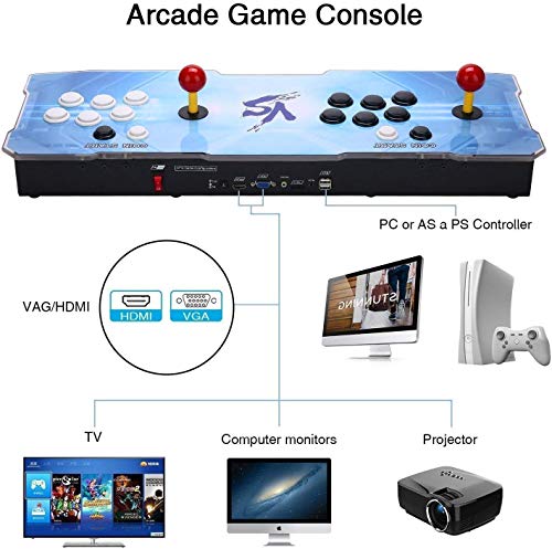 SeeKool Pandora's 9D Juegos clásicos Consola de Videojuegos, 2700 in 1 Multijugador Arcade Game Console, 4 Joystick Partes de la Fuente de alimentación HDMI y VGA y Salida USB