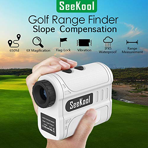 SeeKool Telémetro de Golf, 600 metros Telémetro Láser Golf con Compensación de Pendiente, Aumento 6X, Modo de bloqueo de asta de bandera, Vibración, Modo de escaneo, IP54 Impermeable, para Golf y Caza