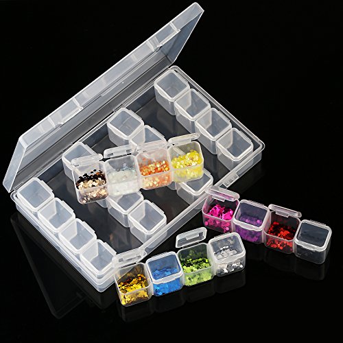 SEELOK 2pcs caja ajustable de almacenaje de joyerías caja transparente organizaador con 28 compartimentos plástica para pintura de diamante y accesorios de manicura de arte.