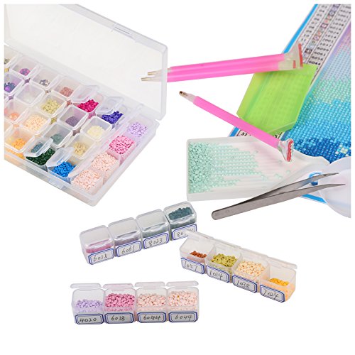 SEELOK 2pcs caja ajustable de almacenaje de joyerías caja transparente organizaador con 28 compartimentos plástica para pintura de diamante y accesorios de manicura de arte.