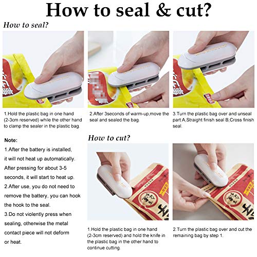 SEGMINISMART Mini Bag Sealer, Máquina de Sellado en Caliente portátil, Heat Sealer Machine, 2 in 1 Small Mini Portable Heat Sealer (Batería no incluida) SEGMINISMART Mini Bag Sealer, Máquina de Sellado en Caliente portátil, Heat Sealer Machine, 2 in 1 Small Mini Portable Heat Sealer (Batería no incluida)