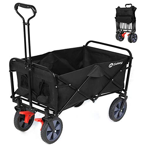 Sekey Carrito Plegable Carretillas de Jardín Playa de Carro Carrito Plegable Carro Plegable Carretilla para Exterior de Transporte Carrito para excursiones，Negro