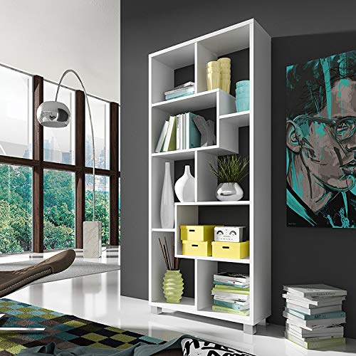 SelectionHome - Estantería librería de diseño Comedor salón, Color Blanco Mate, Medidas: 68,5 x 161 x 25 cm de Fondo