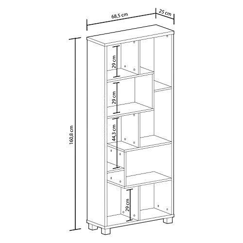 SelectionHome - Estantería librería de diseño Comedor salón, Color Blanco Mate, Medidas: 68,5 x 161 x 25 cm de Fondo