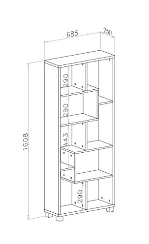 SelectionHome - Estantería librería de diseño Comedor salón, Color Roble Claro Medidas: 68,5 x 161 x 25 cm de Fondo