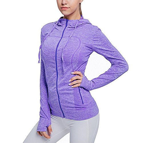 Selighting Chaquetas Deportivas Mujer Sudadera Fitness con Capucha y Cremallera de Manga Larga para Gimnasio,Gym,Running,Correr,Ciclismo (M, Morado)