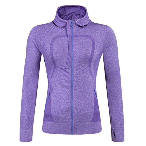 Selighting Chaquetas Deportivas Mujer Sudadera Fitness con Capucha y Cremallera de Manga Larga para Gimnasio,Gym,Running,Correr,Ciclismo (M, Morado)