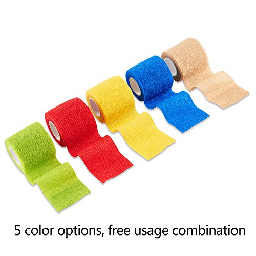 Selighting Rollos de Vendajes Adhesivos Primeros Auxilios Cinta Autoadhesivos 5cm × 4,5m Juego de 5 Multicolor,Elástico e Impermeable para Mmuñeca, Tobillo y Esguinces