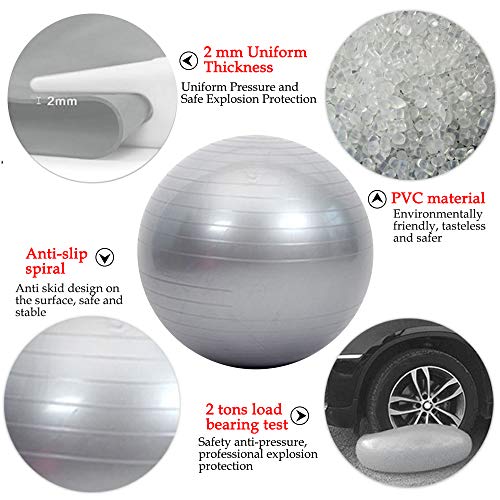 SENDILI Balón de Pilates - Fitness Pelota de Ejercícios Incluye Bomba Resistente a la Explosión para Gimnasia, Fitness, Yoga, Plata-3, 65CM SENDILI Balón de Pilates - Fitness Pelota de Ejercícios Incluye Bomba Resistente a la Explosión para Gimnasia, Fitness, Yoga, Plata-3, 65CM