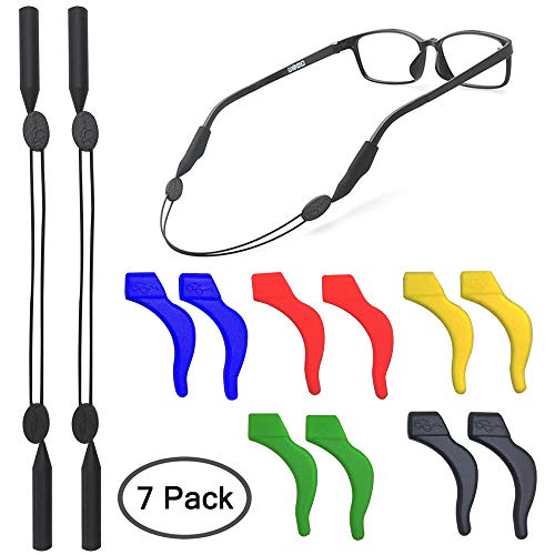 SENHAI 2 piezas de retenedor de gafas ajustable y 5 pares de ganchos antideslizantes, lentes de deportes, sujetador de correa, gancho para la oreja, gafas de sol, montura óptica, gafas