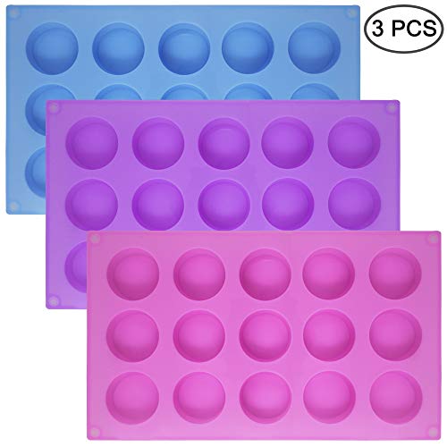 SENHAI 3 moldes cilíndricos de silicona de 15 agujeros para hacer chocolate, dulces, jabón, magdalenas, brownie, pasteles, pudín, galletas, morado, azul, rosa