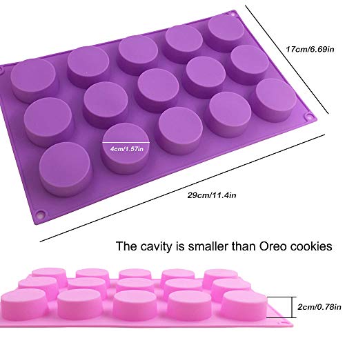 SENHAI 3 moldes cilíndricos de silicona de 15 agujeros para hacer chocolate, dulces, jabón, magdalenas, brownie, pasteles, pudín, galletas, morado, azul, rosa