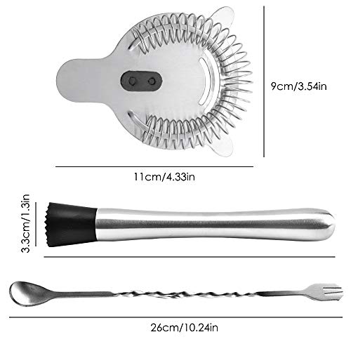 Senhai Acero Inoxidable Cóctel Muddler, Cuchara de Mezcla Espiral Y 4 Dientes Colador de Barra, Casa Bar Barman Herramienta de Muddling Conjunto Senhai Acero Inoxidable Cóctel Muddler, Cuchara de Mezcla Espiral Y 4 Dientes Colador de Barra, Casa Bar Barman Herramienta de Muddling Conjunto
