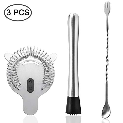 Senhai Acero Inoxidable Cóctel Muddler, Cuchara de Mezcla Espiral Y 4 Dientes Colador de Barra, Casa Bar Barman Herramienta de Muddling Conjunto Senhai Acero Inoxidable Cóctel Muddler, Cuchara de Mezcla Espiral Y 4 Dientes Colador de Barra, Casa Bar Barman Herramienta de Muddling Conjunto