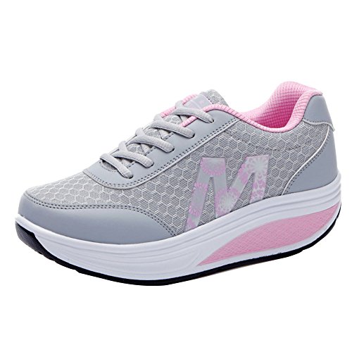 Señoras Atlético Zapatos Chicas Zapatillas Mujer Aptitud Sacudir Zapatos Gris Pink 37 EU